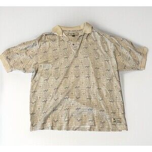 Tommy Bahama Polo Shirt Men's XL Silk Cotton Blend White Palm Tree Print Golf